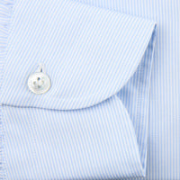 Poplin Semi Spread Shirt - White / Light Blue - Hairline Stripe