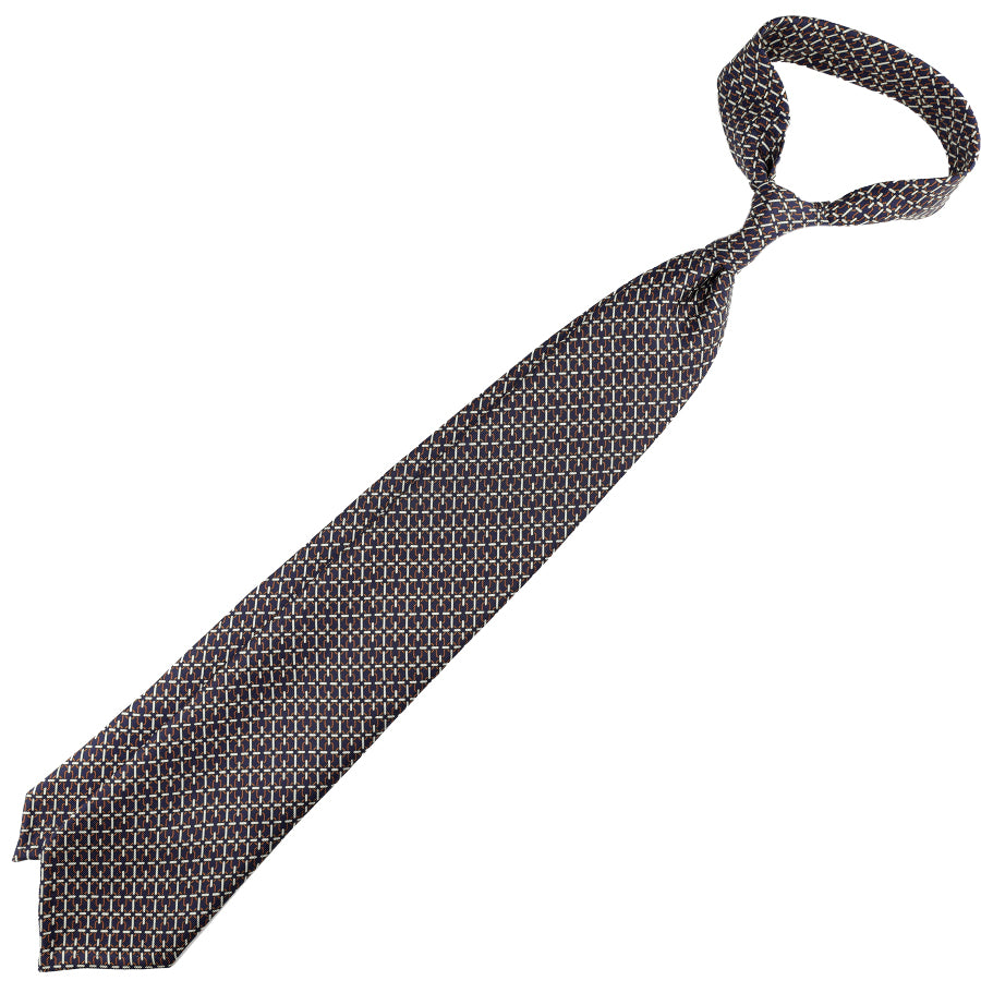 Chain Printed Silk Tie - Navy - Hand-Rolled