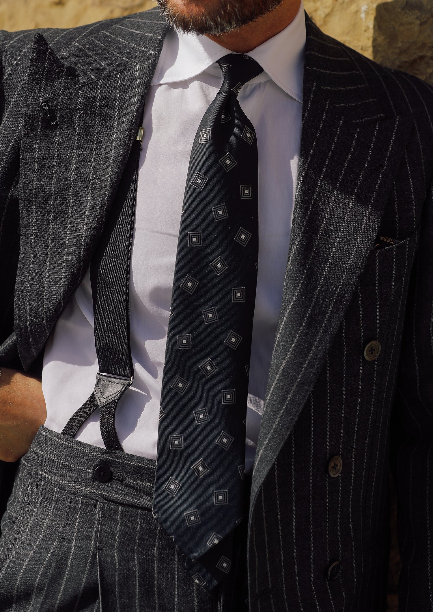 Geometrical Japanese Jacquard Silk Tie - Black - Hand-Rolled