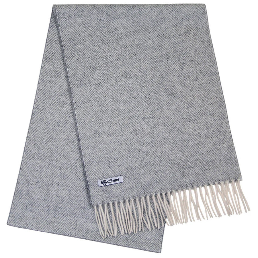 Cashmere Herringbone Scarf - Light Grey