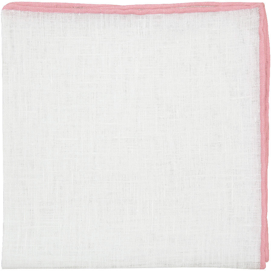 Irish Linen Shoestring Pocket Square - White / Pink