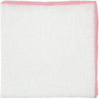 Irish Linen Shoestring Pocket Square - White / Pink