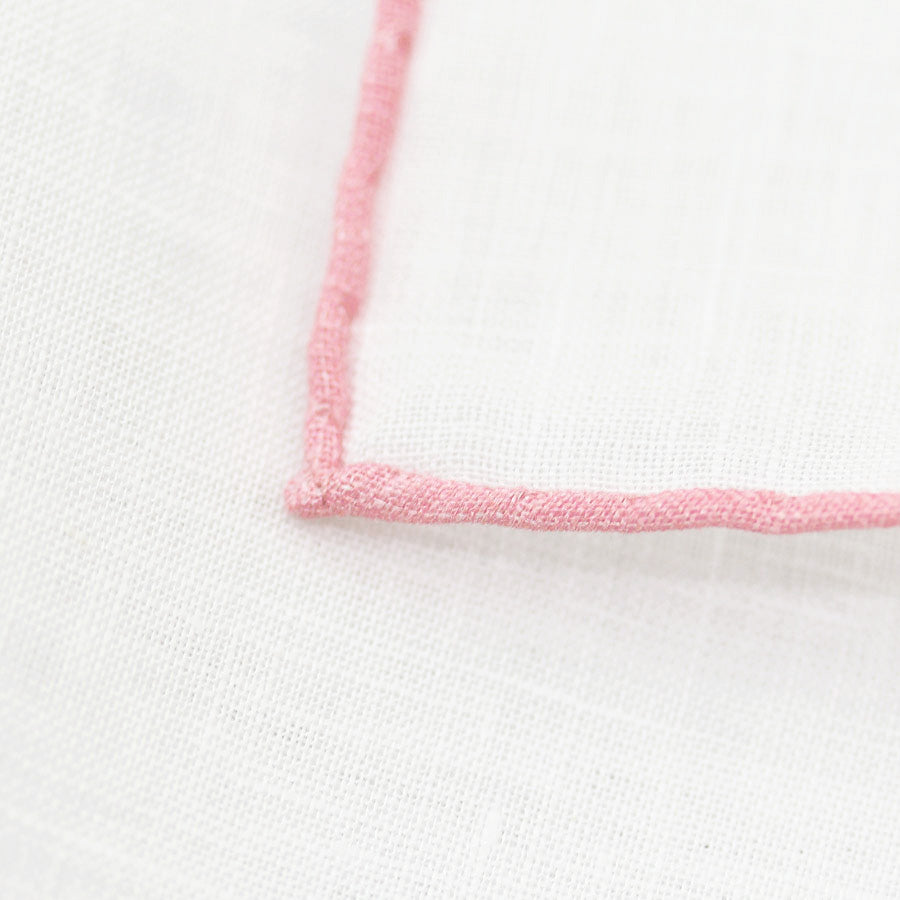 Irish Linen Shoestring Pocket Square - White / Pink