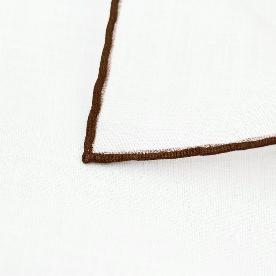 Irish Linen Shoestring Pocket Square - White / Chocolate
