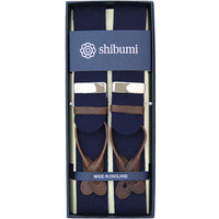 Boxcloth Braces - Navy / Brown Leather
