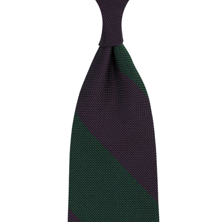 Block Stripe Grenadine / Garza Piccola Silk Tie - Eggplant / Forest