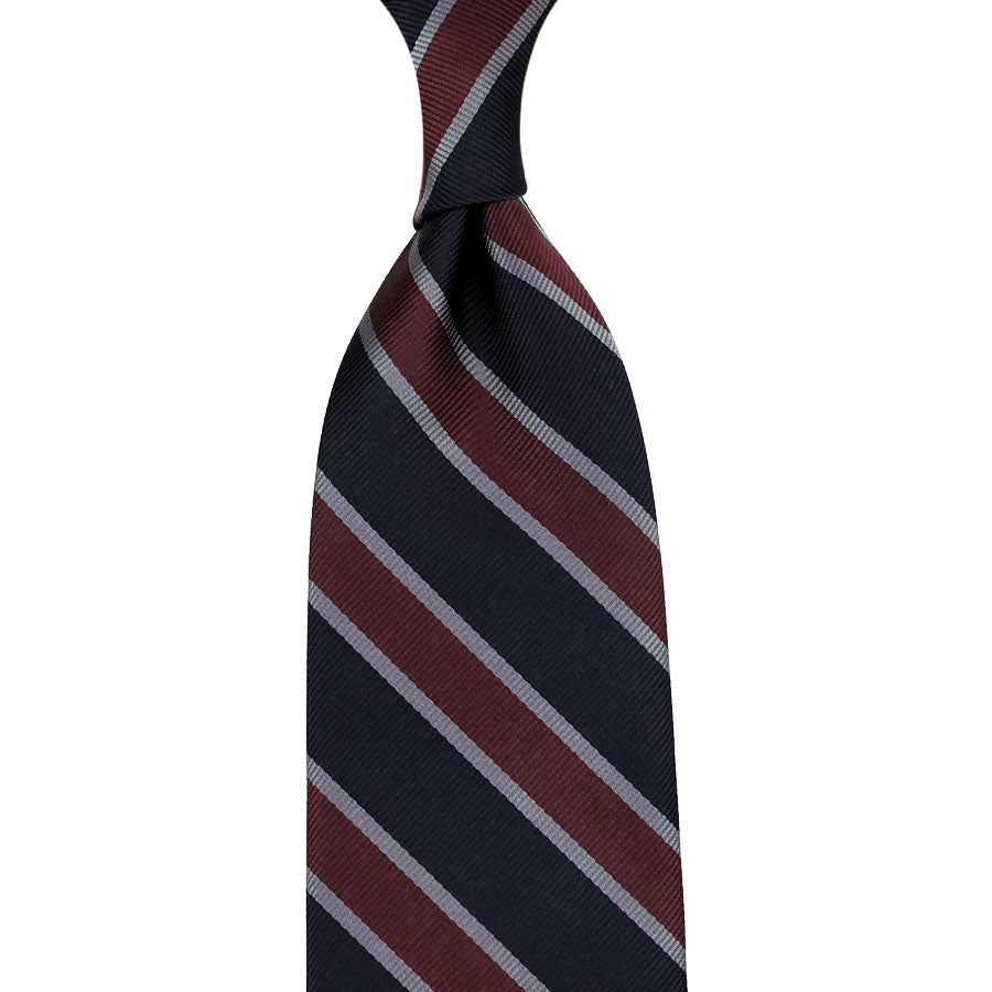 Japanese Repp Stripe Silk Tie - Black / Burgundy