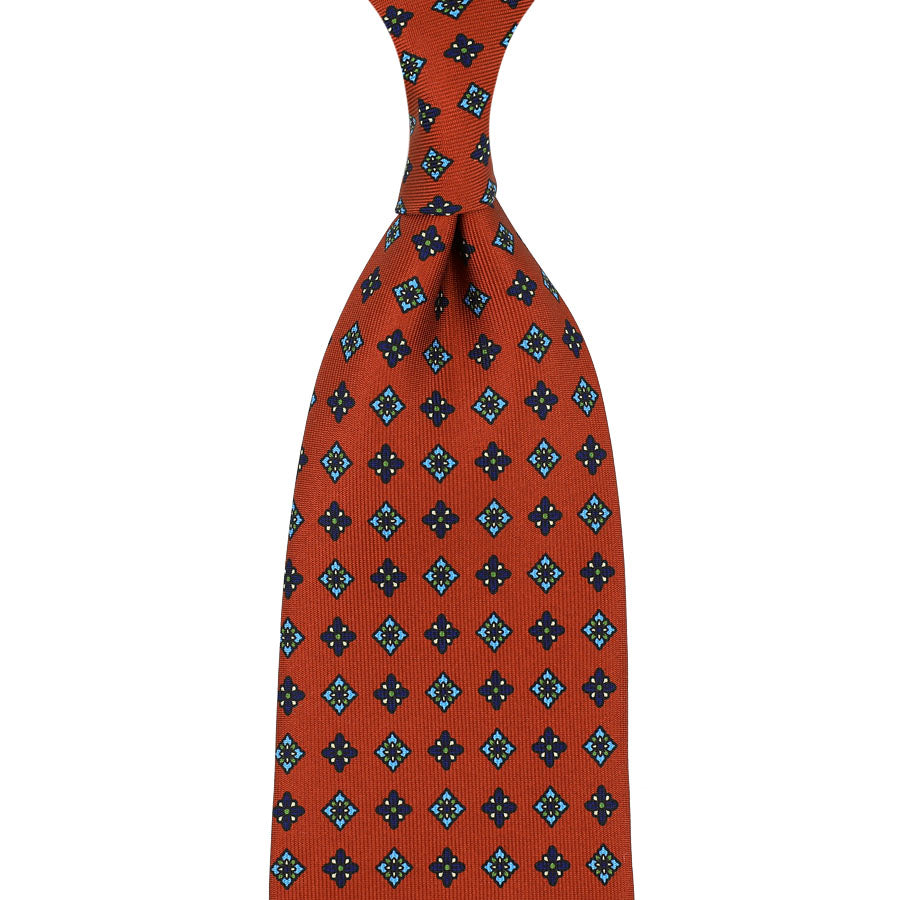 Floral Printed Silk Tie - Rust - Hand-Rolled