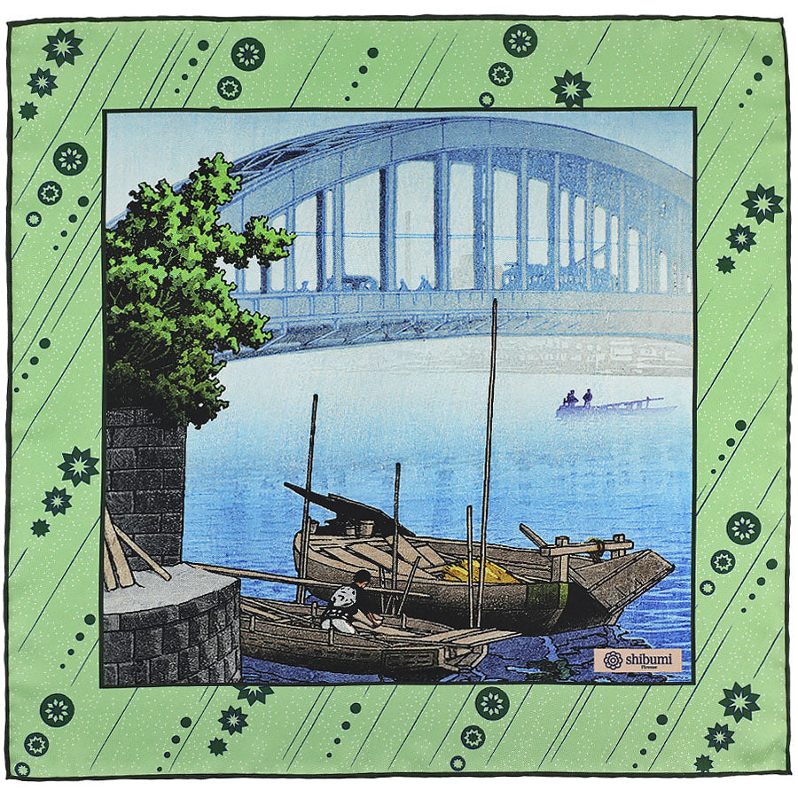 Ukiyo-e Silk Pocket Square - Eitaibashi - 40x40cm