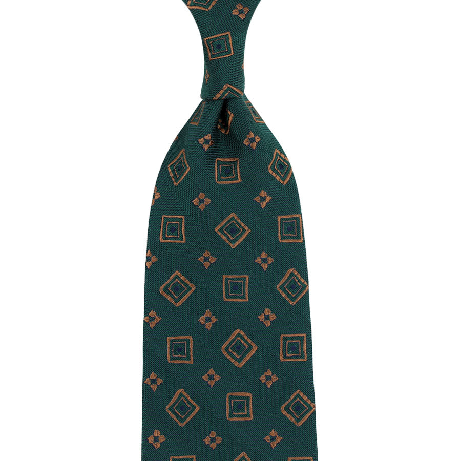 Geometrical Jacquard Silk Tie - Forest - Hand-Rolled