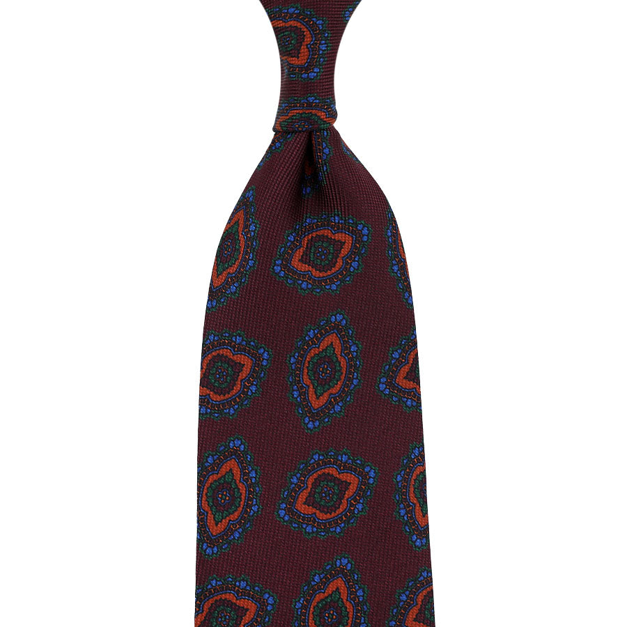 40oz Ancient Madder Silk Tie - Burgundy - Hand-Rolled