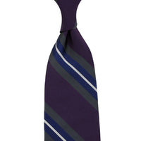 Repp Stripe Silk Tie - Eggplant - Hand-Rolled