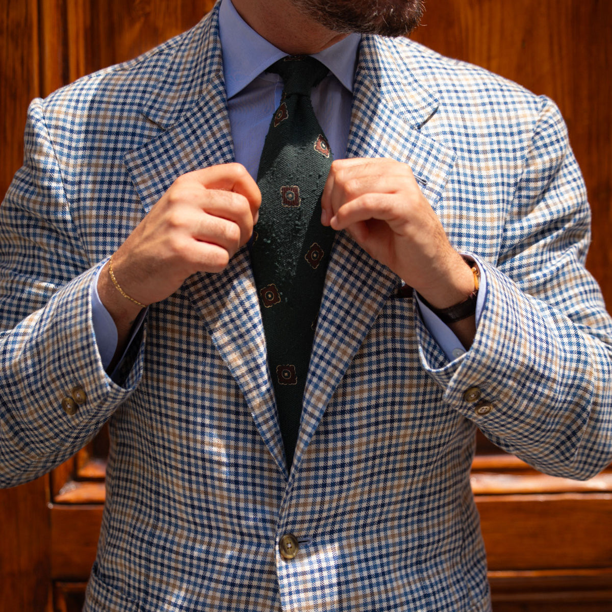 Floral Shantung Silk Tie - Forest - Hand-Rolled