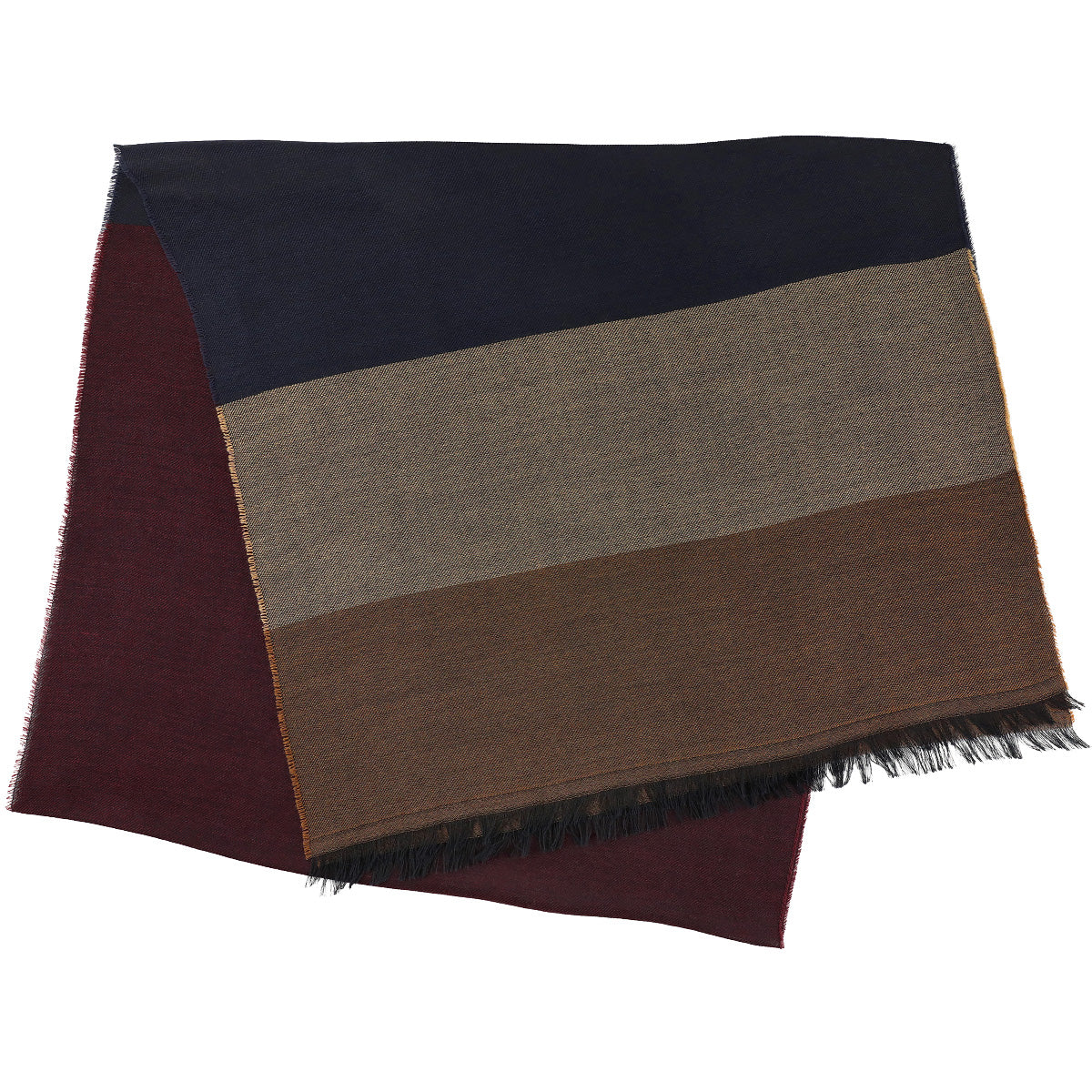 Striped Wool / Silk Scarf - Burgundy / Navy / Brown