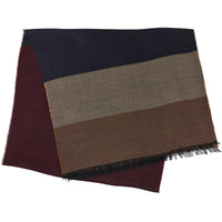 Striped Wool / Silk Scarf - Burgundy / Navy / Brown