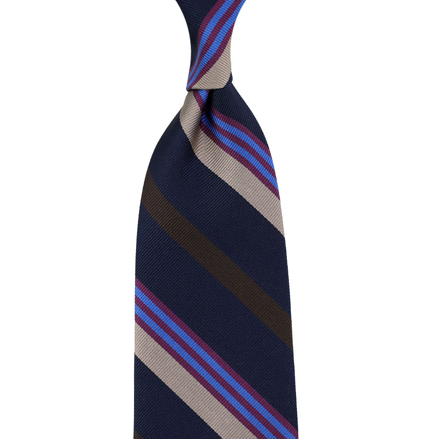 Repp Stripe Silk Tie - Navy / Beige / Brown / Pink