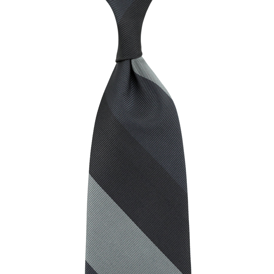 Japanese Repp Stripe Silk Tie - Charcoal / Grey