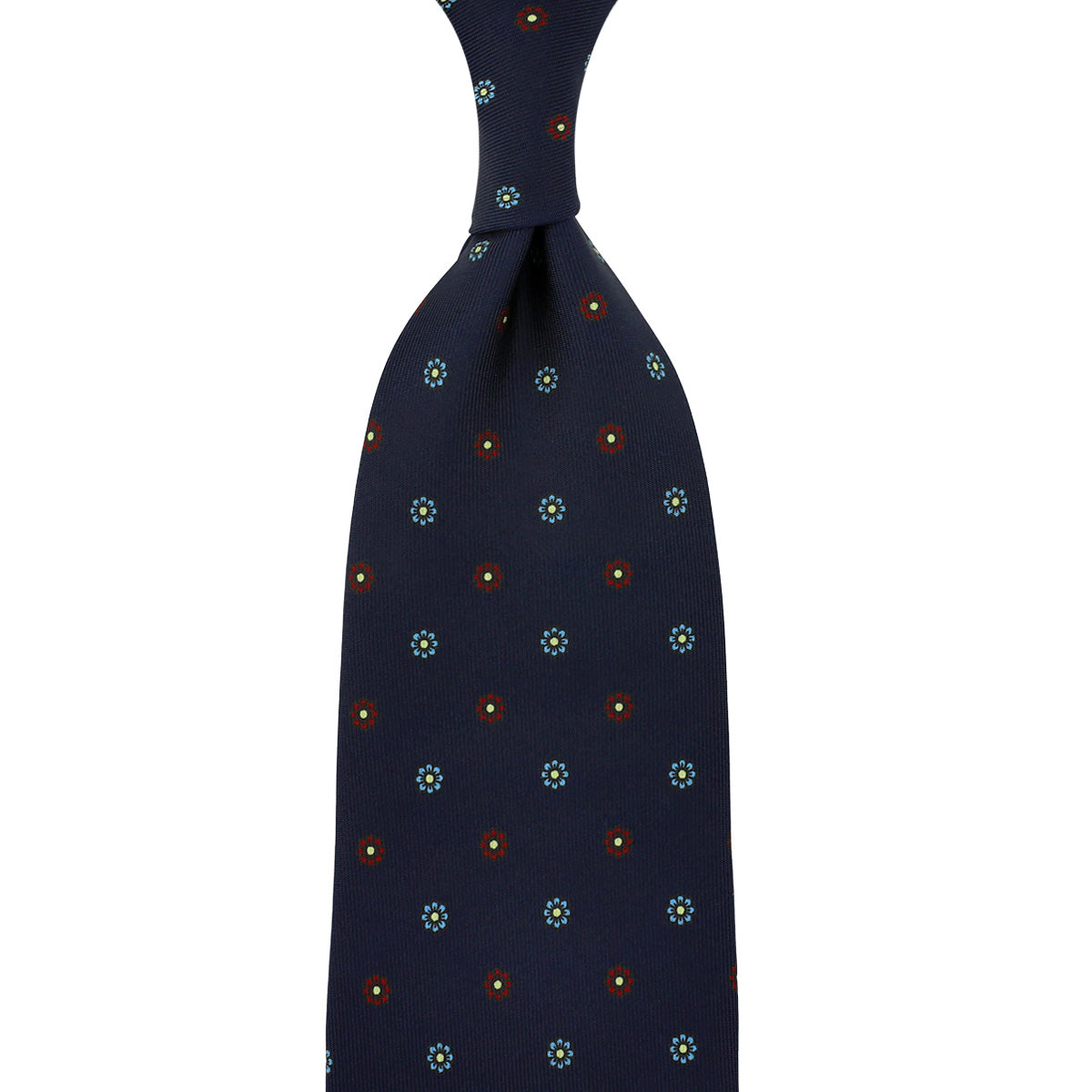 Floral Printed Silk Tie - Navy - Hand-Rolled