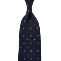 Floral Printed Silk Tie - Navy - Hand-Rolled