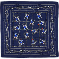 Equestrian Motif Silk Pocket Square - Navy - 40x40cm
