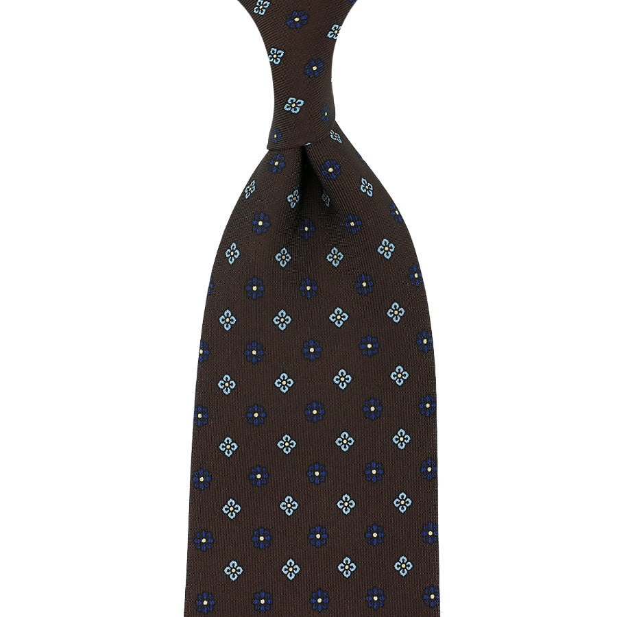 Floral Printed Silk Tie - Chocolate - Hand-Rolled