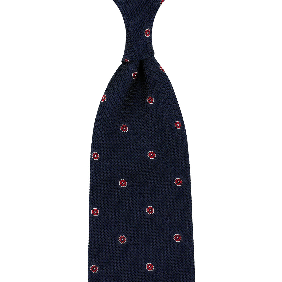 Floral Fina Grenadine Silk Tie - Navy - Hand-Rolled