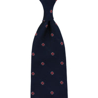 Floral Fina Grenadine Silk Tie - Navy - Hand-Rolled