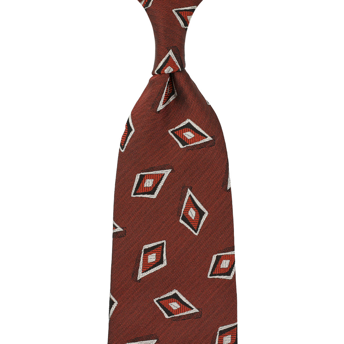 Geometrical Jacquard Silk Tie - Rust - Hand-Rolled