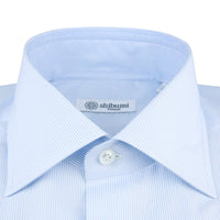 Poplin Semi Spread Shirt - White / Skye Blue - Hairline Stripe