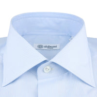 Poplin Semi Spread Shirt - White / Light Blue - Hairline Stripe