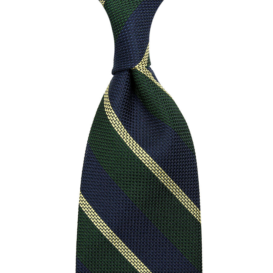 Striped Grenadine / Garza Piccola Silk Tie - Navy / Forest / Yellow