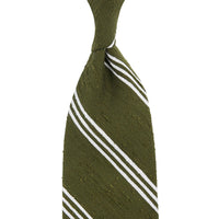 Triple Bar Shantung Silk Tie - Olive - Hand-Rolled