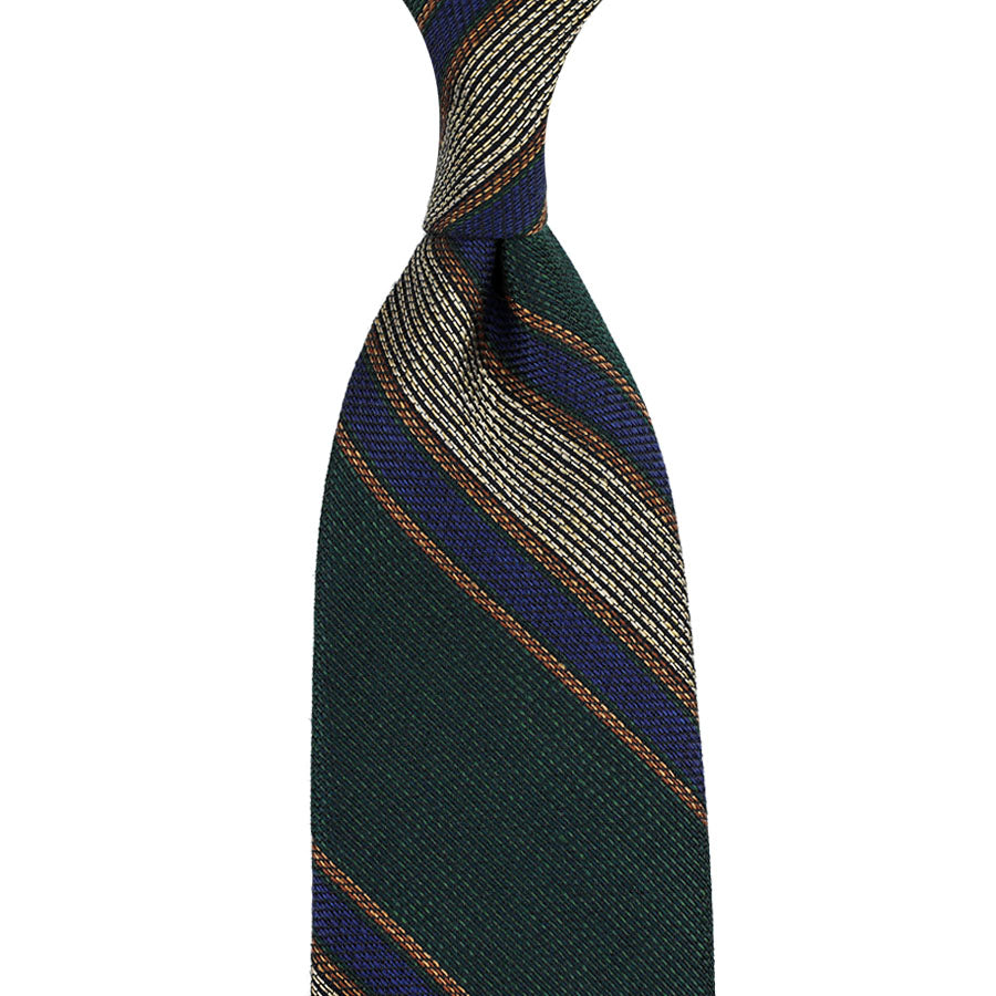 Striped Fina Grenadine Cotton / Wool / Silk Tie - Forest / Navy