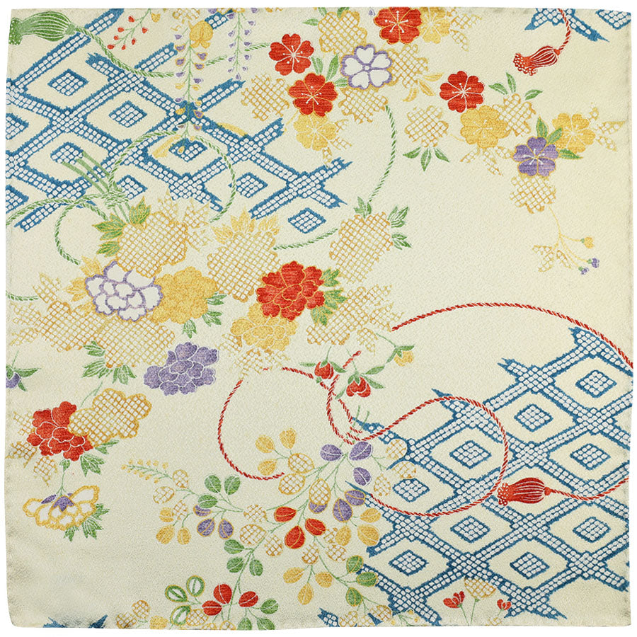 Vintage Kimono Silk Pocket Square - Cream