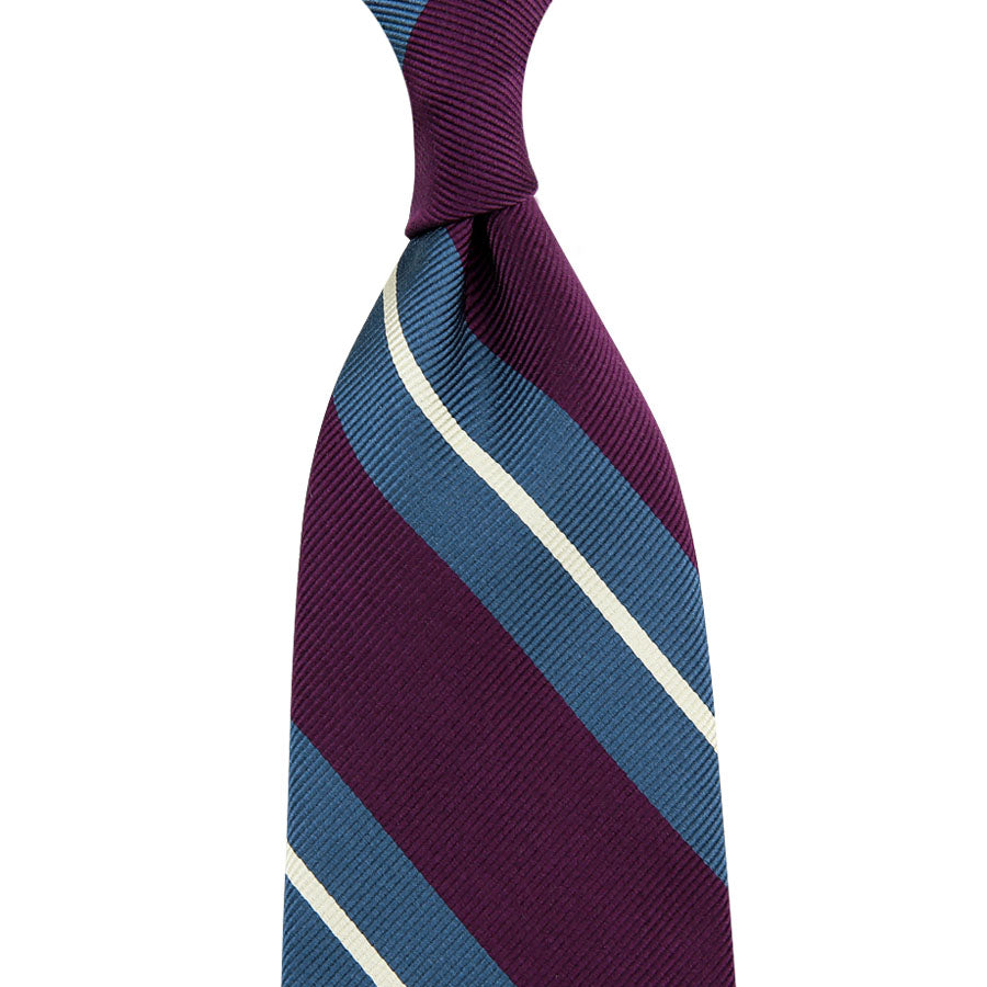 Super Repp Stripe Silk Tie - Eggplant / Blue / White