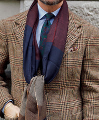 Striped Wool / Silk Scarf - Burgundy / Navy / Brown