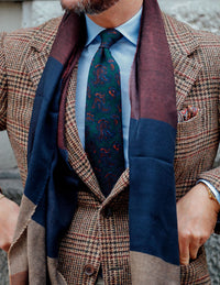 Striped Wool / Silk Scarf - Burgundy / Navy / Brown