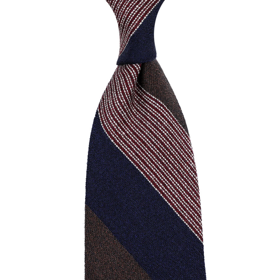 Striped Wool / Silk Tie - Navy / Brown / Ivory