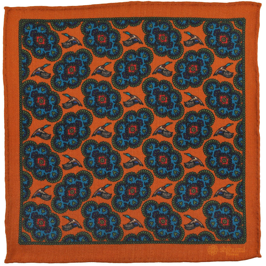 Animal Motif Wool / Cashmere Pocket Square - Terracotta