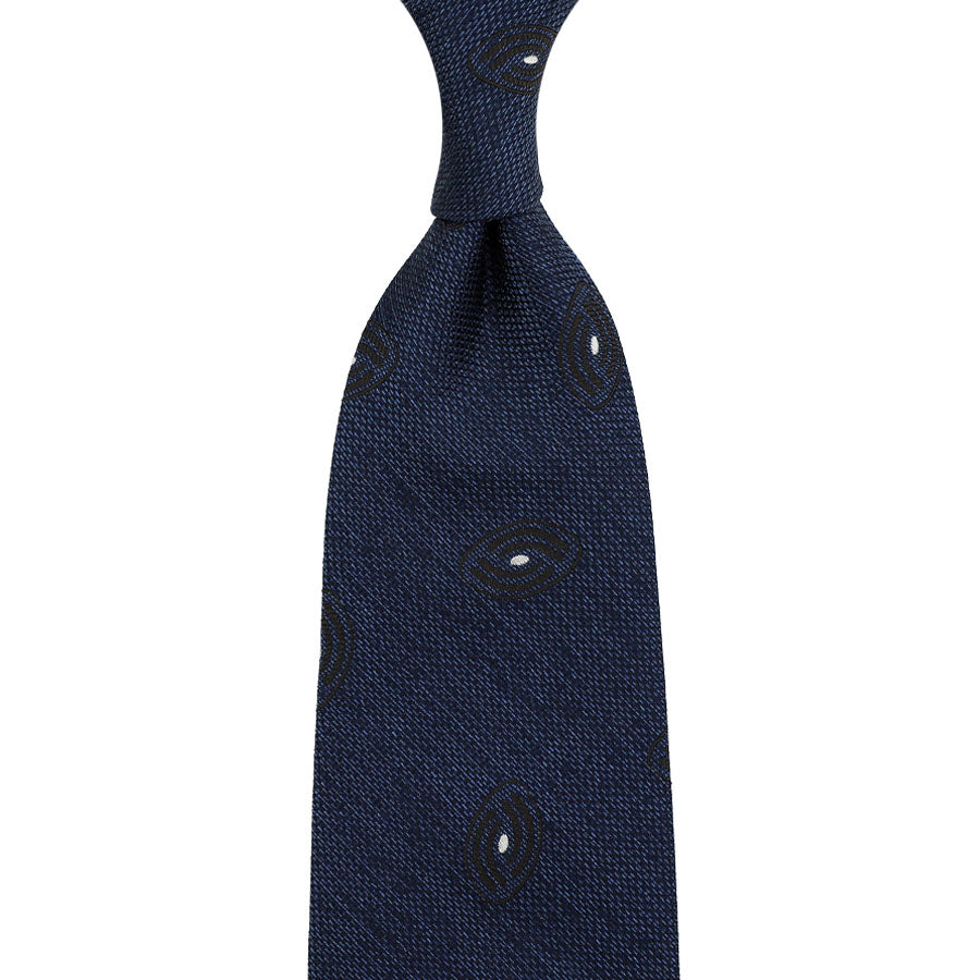 Geometrical Boucle Silk Tie - Navy - Hand-Rolled