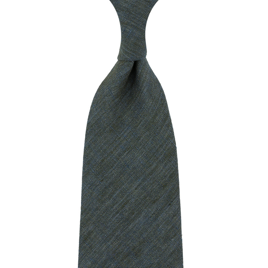 Vintage Italian Linen Tie - Blue/Brown - Hand-Rolled