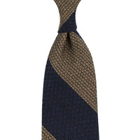 Block Stripe Silk / Wool / Cotton Tie - Navy / Beige