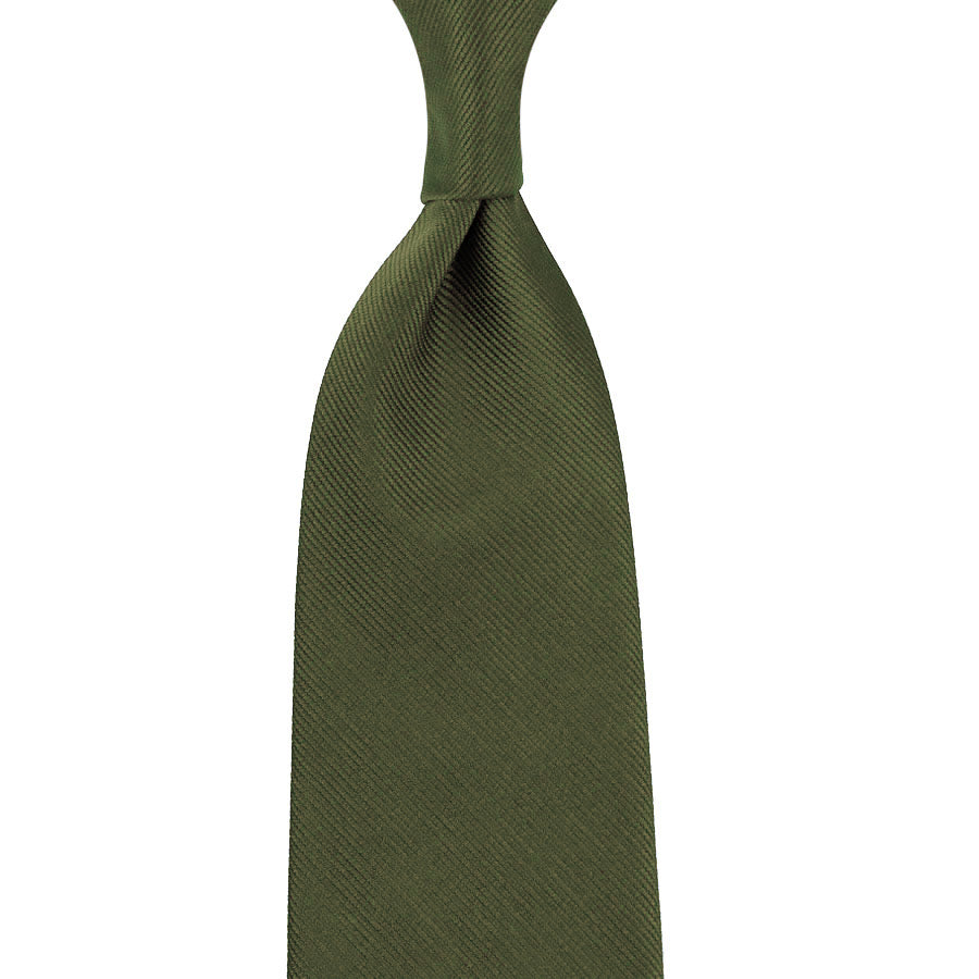 Plain Repp Silk Tie - Olive - Hand-Rolled