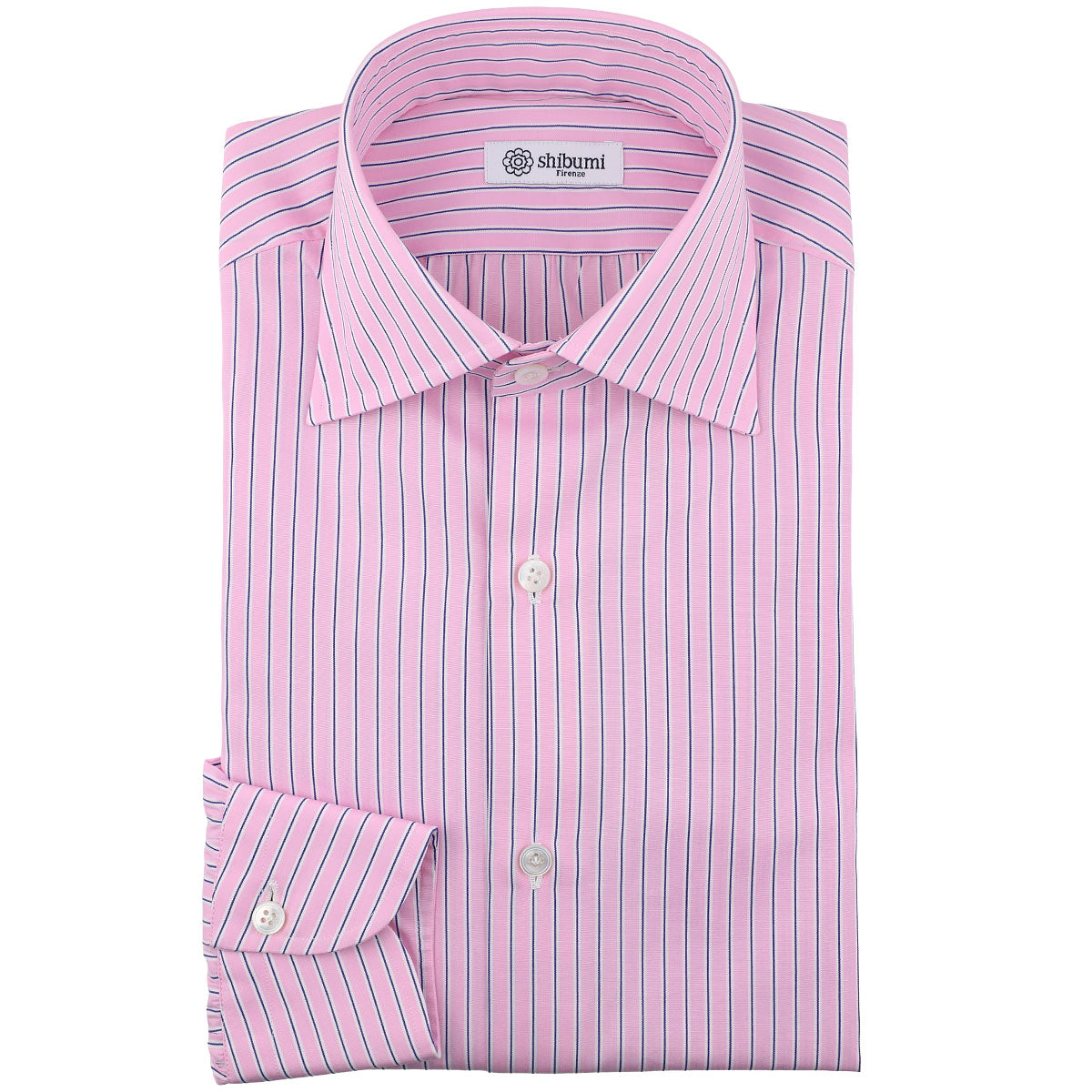 Poplin Semi Spread Shirt - Pink - Ticking Stripe