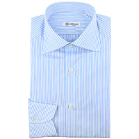 Poplin Semi Spread Shirt - White / Sky Blue - Pencil Stripe