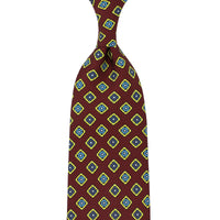 Floral Printed Silk Tie - Burgundy - Hand-Rolled