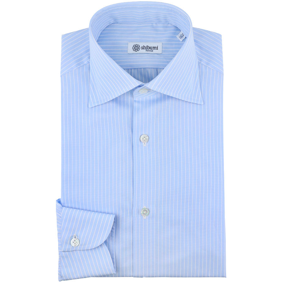 Poplin Semi Spread Shirt - Sky Blue / White - Reverse Stripe