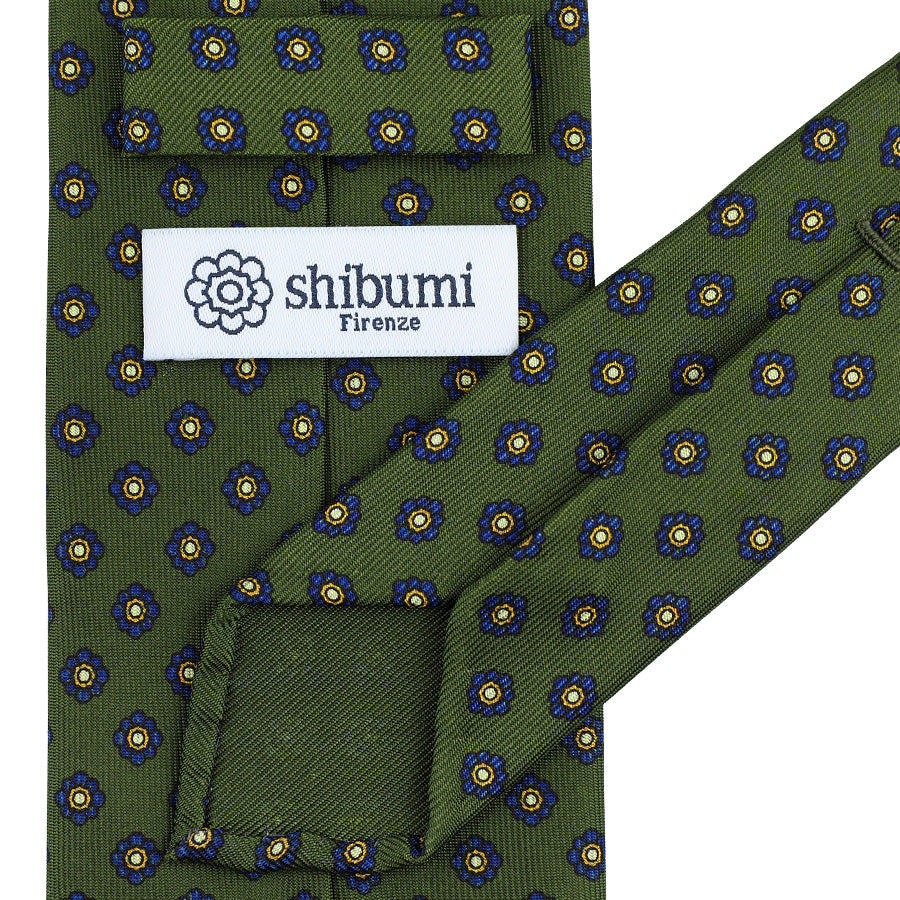 Shibumi-Flower Printed Silk Tie - Olive - Handrolled