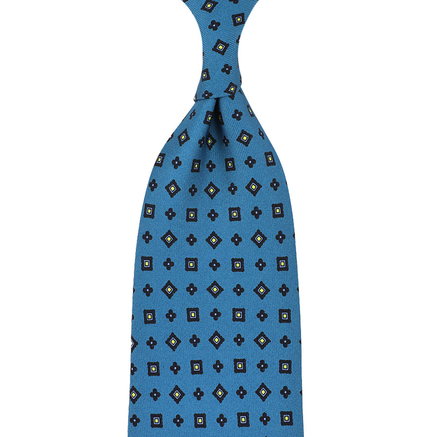 Floral Printed Silk Tie - Air Force Blue - Hand-Rolled