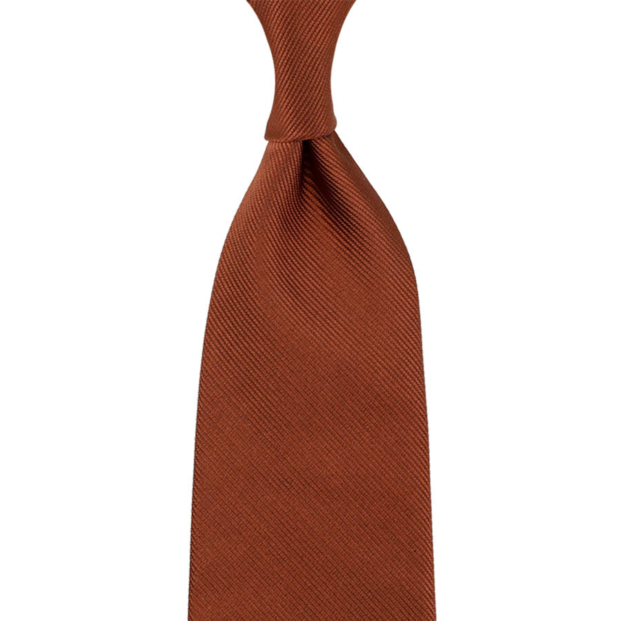 Plain Repp Silk Tie - Rust - Hand-Rolled